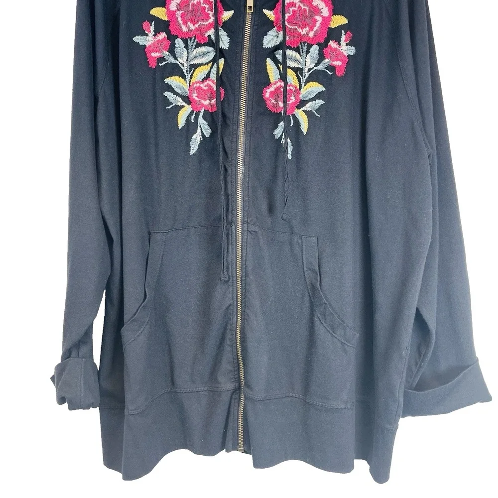Johnny Was Black Hoodie with Pink Floral Design - Picture 12 of 13